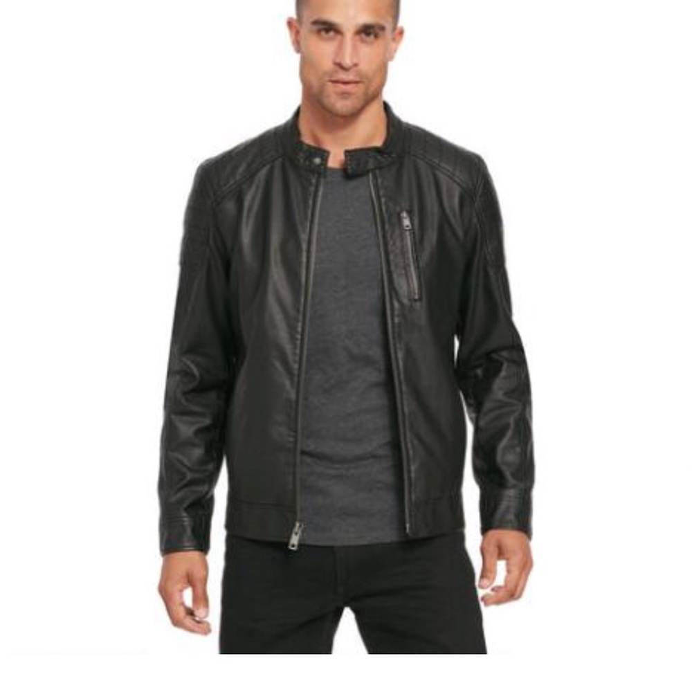 Black rivet faux leather jacket